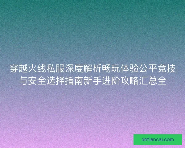 穿越火线私服深度解析畅玩体验公平竞技与安全选择指南新手进阶攻略汇总全